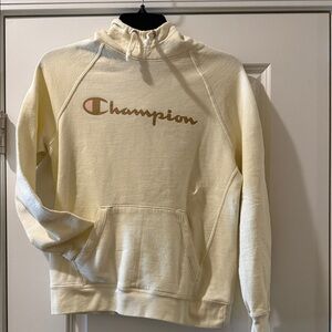 Champion Cream Pullover Hoodie with Tan Script Logo
